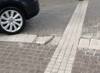 Telese – Ingresso Parco termale, pavimentazione a pezzi nonostante lavori conclusi da meno di un mese